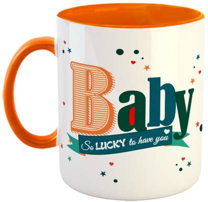 FABTODAY BABY..So lucky ro have you Coffee - Best Valentine Gift for Husband and Boyfriend Girlfriend Wife - Color - Orange Ceramic Coffee Mug