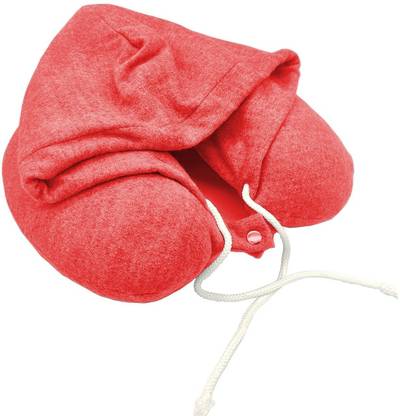Flymoon 100% Pure Memory Foam Travel Neck Pillow with Hoodie, Machine Washable, Block Out Light, 360° Stable Neck (Red) Neck Pillow