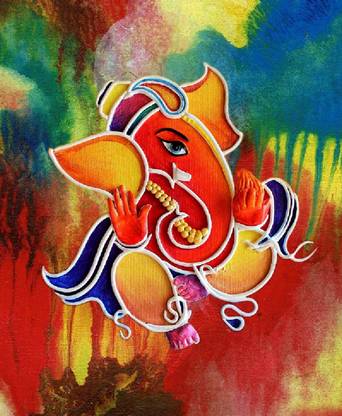 KALARKARI Ganesh Ji canvas stretch framed wall art for home decor, wall decor, hotel reception or bedroom Canvas 22 inch x 18 inch Painting
