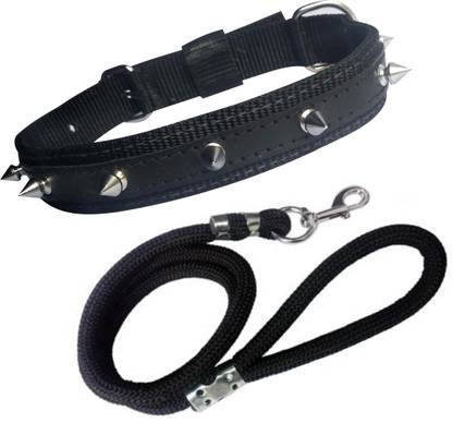 BODY BUILDING Good Quality Black Dog Spike Collar with Black Lead 1.5m Lengthy Dog Collar & Leash