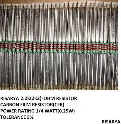 RISARYA 2.2K(2K2)-OHM RESISTOR,100PCS,CFR,5%,1/4 WATT Fixed Resistor
