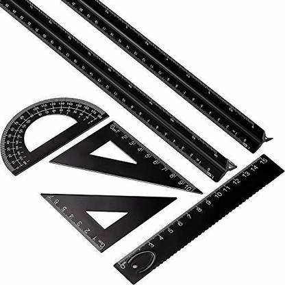 Leinuosen 6 Pieces Aluminum Triangular Architect Scale Ruler Set, 2 Pack 12 Inch Aluminum Scale Ruler With 4 Pieces Aluminum Triangle Ruler Square Set For Architects, Students, Draftsman And Engineers Ruler