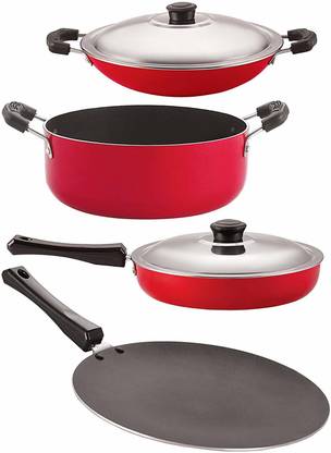 NIRLON Non-Stick Coating is applied after proper chemical cleaning and sand-blasting of the surface so that the non-stick holds the surface of the metal properly. The quality of this coating is top-grade, free from harmful chemicals like PFOA or any heavy metals. This coating is applied evenly, to sufficient thickness so that even with rough and constant use, the metal surface is not exposed. Non-Stick Coated Cookware Set