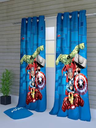MARVEL 223 cm (7 ft) Door Polyester Semi Transparent Curtain (Pack Of 2)