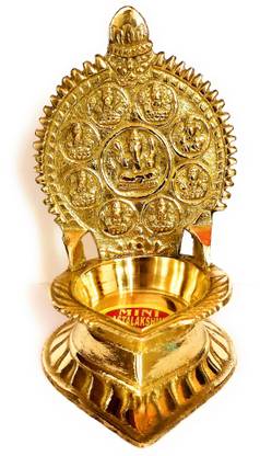 NAYAGI - ASHTALAKSHMI VILAKKU / DIYA / OIL LAMP - MINI SIZE - 4.9 INCH HEIGHT - Brass Table Diya
