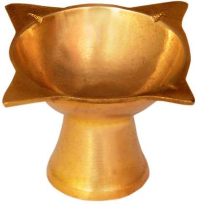 Takshila Gems Brass Chomukhi Diya/Char Mukhi Deepak, Pital Chaumukhi Diya, Four Face Diya (Pooja Oil Lamp) Brass Table Diya
