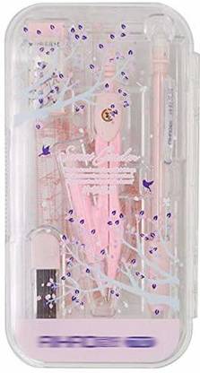 Adela Boutique 8 Pieces Student Math Geometry Tool Set Drawing Compass (Pink) Geometry Box