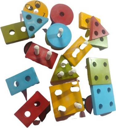 IJARP Block Wise Disk Four Column Set Wooden Puzzle Montessori Geometry Match Intelligence Game Building Blocks Wooden Educational Toy