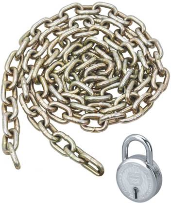 Glass World Strong 12 Feet Long Metal Chain with Padlock for Locking Car/Vehicle/Luggage/Bike/Goods Cable Lock Cable Lock