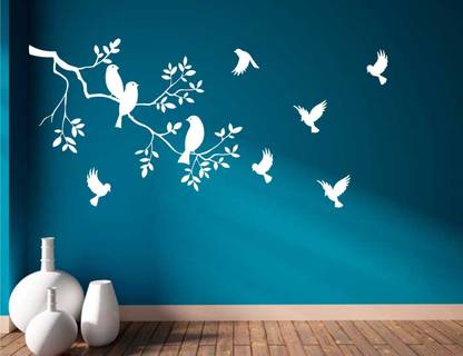 Heaven Decor1 103 cm Flying birds white Wall Sticker And bird on tree Non-Reusable Sticker