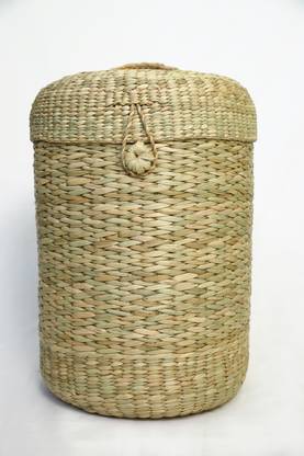 Classy Bamboo Classy Round Laundry Basket with Lid Made with Straw Grass Size Kauna Size D=16” H= 20” Storage Basket