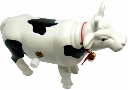 salvusappsolutions White & Black Movable Cow Toy with Moving Legs & Shaking Tail for Kids Decorative Showpiece  -  12 cm