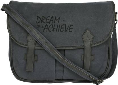 NEUDIS Genuine Leather & Recycled Stone Washed Canvas Sleek Laptop Messanger Bag - Scrum Agile - Beige Messenger Bag