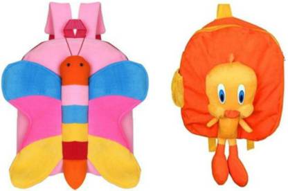 JK CREATION'S Butterfly And Tweety Bag Soft Material School Bag For Kids Plush Backpack Cartoon Toy School Bag