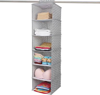 BG GALLERY Canvas Cloth Hanging Storage Wardrobe Organizer, 6 Shelves Regular Organizer