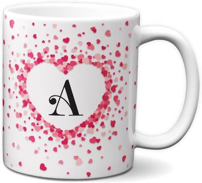Jemiz Alphabet A Initial Letter A Love Heart Designer Colourful Tea Coffee Ceramic Coffee Mug