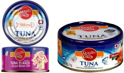 Golden Prize Tuna Sandwich Flakes in Soyabean Oil and Tuna Salad with Vegetables Slices