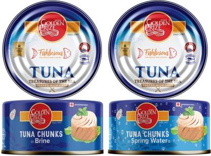 Golden Prize Tuna Chunk in Brine and Tuna Chunk in Springwater (2 x 185gms Each) Slices
