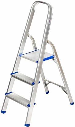 URBAN CUBE Highly Safe, Fold able, High Strength Aluminium Ladder for Home Use with 3 Step (Silver) Aluminium Ladder