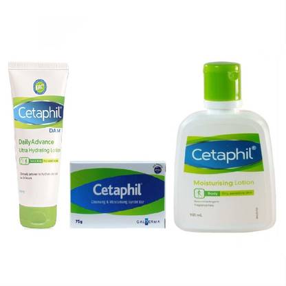 Cetaphil Moisturising Lotion 100ml+Cleansing and Moisturising Syndet Bar 75g+DAM Daily Advance Ultra Hydrating Lotion 30g
