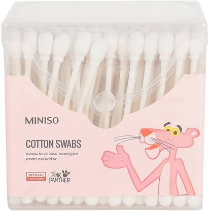 MINISO Pink Panther - Cotton Swabs, Cotton Ear Buds for Adults & Baby - 180 Sticks (Pack of 1)