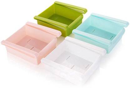ZURU BUNCH Plastic Refrigerator Storage Rack Set, Set of 4, Multicolor Multi Purpose Fridge Storage Racks, Shelf for Easily Maintaining Your Extra Meals Fridge Door Shelf