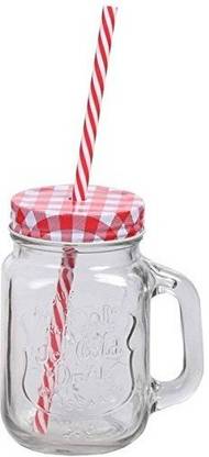 TOGEATHER Jar Bottle Colored Cap Lid & Straw for Juice Glass Mason Jar (250 ml) Glass Mason Jar