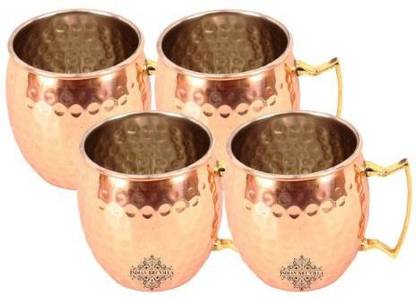 IndianArtVilla Set of 4 Copper Nickel Hammered Moscow Mule Brass Handle 530 ML (18 Oz) Each - Cocktail Drinkware Bar Hotel Restaurant Tableware Brass Beer Mug