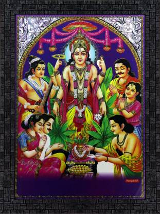 Janki Beautiful Satyanarayan Bhagwan Wall Painting with Frame Digital Reprint 16 inch x 12 inch Painting