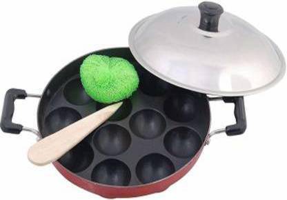 SUNDEX Non Stick 12 Cavity Appam Maker idli maker with Lid (Aluminium, Non-stick) Paniarakkal with Lid 0.25 L capacity 17 cm diameter
