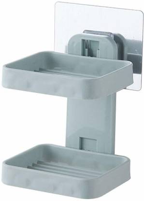 CPEX 2 Layer Plastic Soap Box Soap Holder with Strong Self Adhesive Magic Sticker