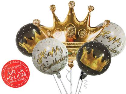 gorgeous moment Printed Crown Round Shape Foil Balloons for Birthday Party Decorations Fill with Helium (5pcs) Balloon