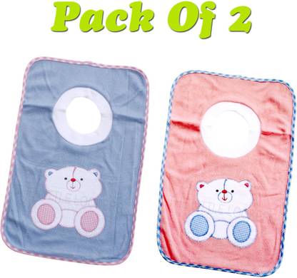 The Little Lookers Cotton Baby Bibs with Comfortable T-Shirt Neck For Bottle Feeding & Breast Feeding | Double Layered Skins For Quick Absorption & Fast Drying | Pack of 2 Bibs