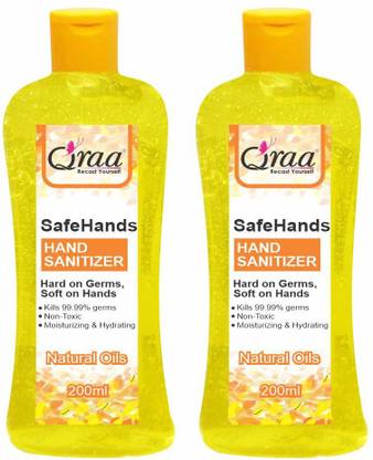Qraa Safe Hands  for All Kind of Flu, Virus- Anti-Bacterial  with Neem & Aloe Vera Extracts Combo Pack Hand Sanitizer Bottle