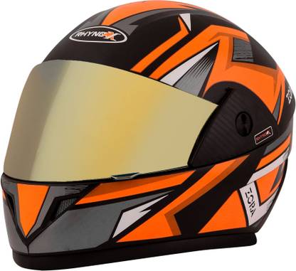 rhynox ZORA PRO Full Face ISI Helmet with Unbreakable Mercury PC Visor - Orange Motorbike Helmet