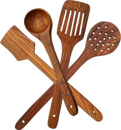 SRE Premium Non Chemical Wooden Spatula Non Stick Cooking Spoons Set of 4 Kitchen Tool Set