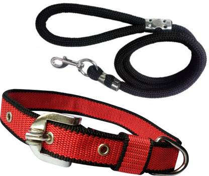 BODY BUILDING Good Quality Dog Belt Combo of Nylon Black Red Collar with Black Lead 1.5m Lengthy Dog Collar & Leash