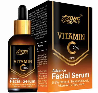 Zorg Organics Advanced Vitamin C Facial Serum - Aloevera Extract - Hyaluronic Acid -Brightens Skin - Improves tone - Fights Ageing - Protects from Sun Damage