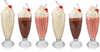 Qianli (Pack of 6) Milkshake Glasses Dessert Glass Smoothie Drinking Tableware Kitchen Dinning Glass 310 ml Pack of 6 pis Glass Set Water/Juice Glass
