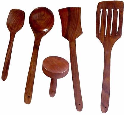 Shamsi Arts Wooden Spoon Set for Kitchen with 1 Masher (Set of 5) Kitchen Tool Set