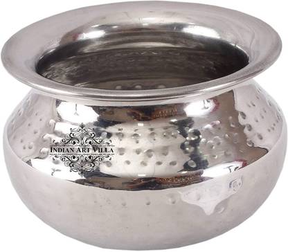 IndianArtVilla Steel Serving Biryani Handi Bowl (Silver, 1150ml) Handi 1.15 L