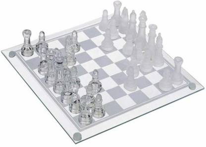 FIDELITY Solid Crystal Chess with Checker Board Set Matte and Clear Glass Chess Game Strategy & War Board Game