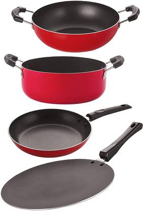 NIRLON Dishwasher Safe Nonstick Cookware Pots and Pans Set, Red (4-Pieces) Non-Stick Coated Cookware Set