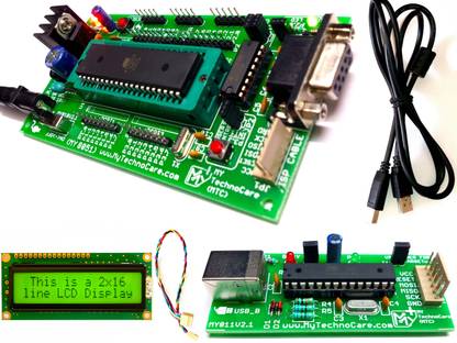 MY TechnoCare 16x2 LCD Display with 8051 Microcontroller Interfacing Board with ZIF Socket | U Micro Controller Board Electronic Hobby Kit