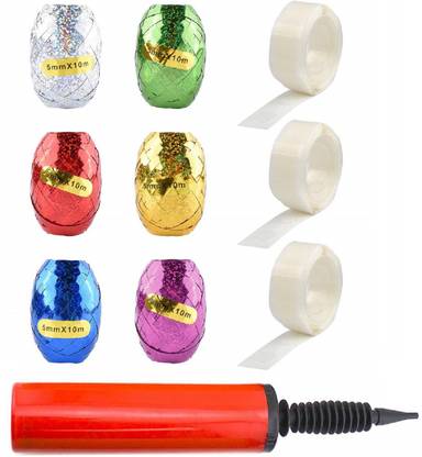 Balloons Solid balloon with pump with glue dot and ribbon combo (300 Piece Glue dot for Balloon+6pcs MultiColor Curling Ribbon+1pcs Balloon Pump) Balloon