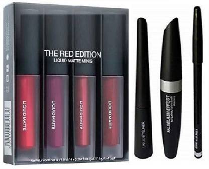 angelie Eyebrow Black Pencil & Mascara & Liquid Eyeliner with H Red Edition Lipsticks