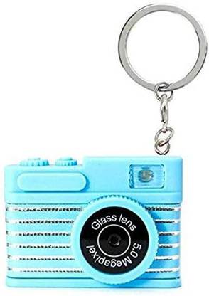 Blue Aura Mini Toy Camera Keychain LED Keychain with Flash Light and Shutter Sounds Blue (Lines) Key Chain
