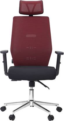 Unimaple Duplex Pro Series High Back Revolving Office Chair with Headrest (UNI-8026FH-MAROON) Fabric Office Executive Chair