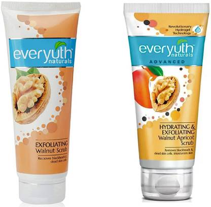 Everyuth Naturals EXFOLIATING WALNUT SCRUB 100 ML + HYDRATING & EXFOLIATING WALNUT APRICOT SCRUB 100 ML (PACK OF 2) #17 Scrub