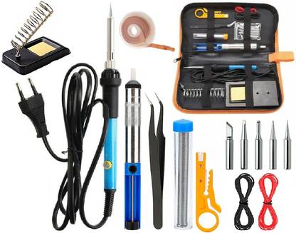 Corslet Soldering Iron Kit Set , 60w Adjustable Temperature Soldering Iron , Soldering Accessories, 5pcs Soldering Iron Tips, Solder Wire , Rosin, Solder Wick, Soldering Stand, Desoldering Sucker, Anti-Static Tweezers and Soldering Kits in Portable Adjustable Temperature Welding Tool with Temperature Controlled, Soldering Iron Kit, Soldering Iron Kit Set 60 W Temperature Controlled